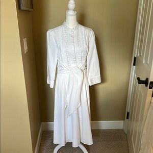 Elie Tahari White Pleated Mock Neck Dress